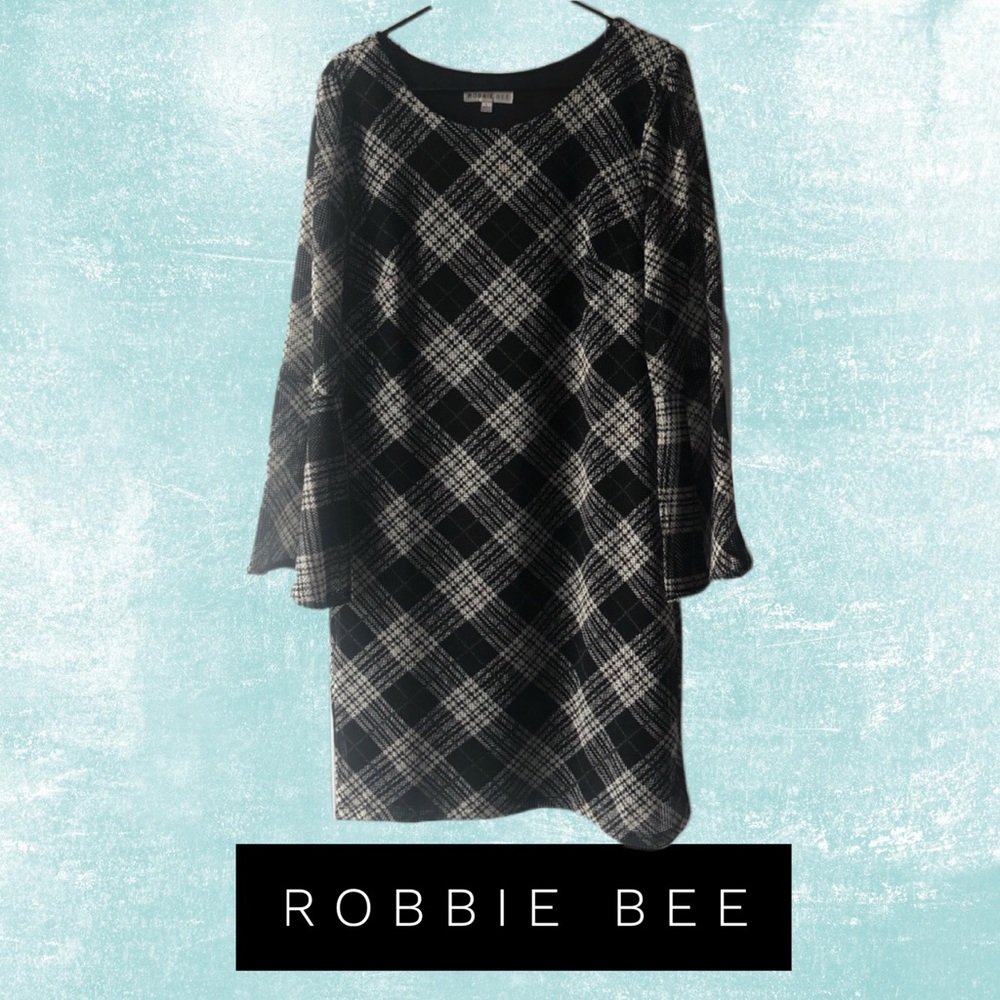 ROBBIE BEE - L BLACK & WHITE CHECKERED DRESS